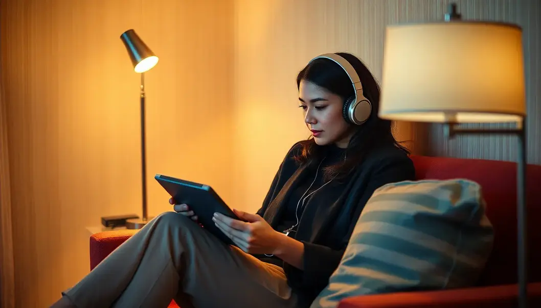 A busy professional indulging in digital reading.